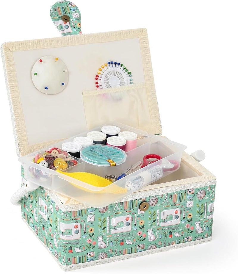 FOPUGT Sewing Basket - Sewing Box for Sewing Supplies, Sewing Organizer Box Sewing Kit Storage Christmas Gift for Sewing Enthusiast (Cyan) - Image 1